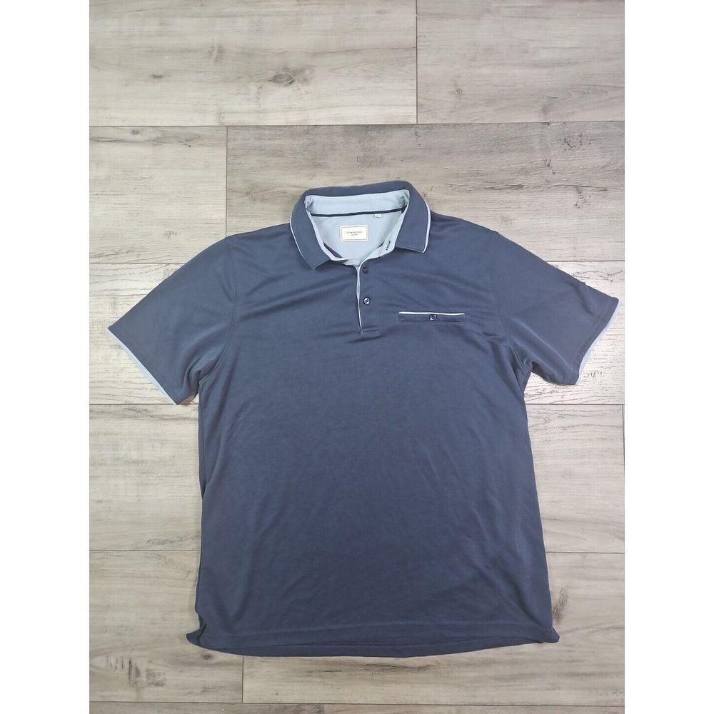7 Diamonds Navy Blue Contrast Trim Short Sleeve Knit Polo Shirt Size Large